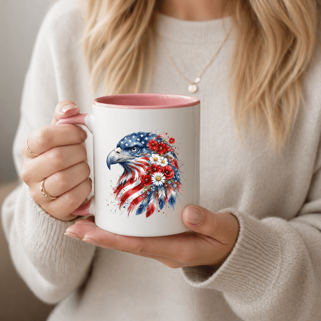 Patriotic American Eagle Accent Mug – 4th of July Independence Day Gift, USA Flag Mug - lifestyle view